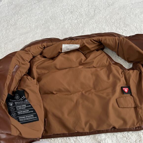 Aritzia Womens Babaton Faux Leather Puffy Vest Sz M in Brown Preppy East Coast - Picture 5 of 5